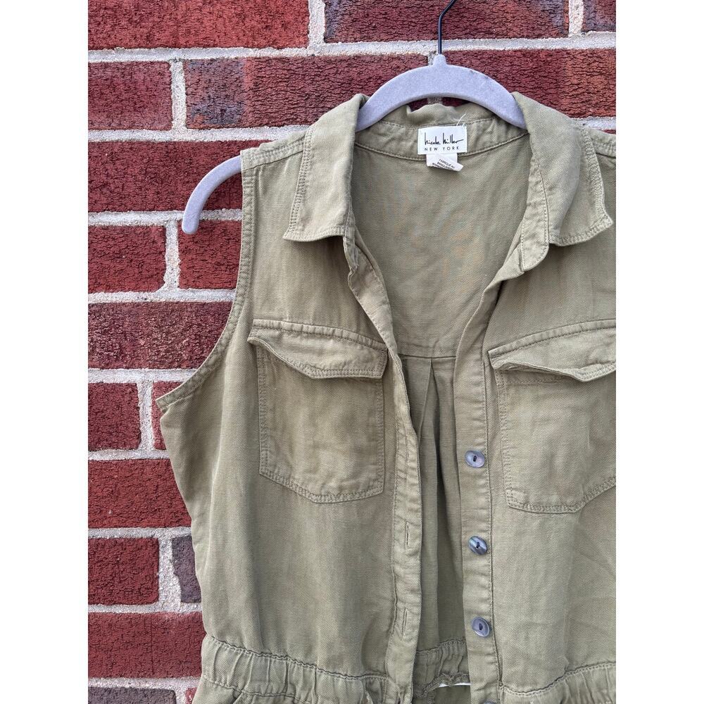 Nicole Miller New York Utility Romper Womens 4 Olive Green Linen Blend Safari - Picture 7 of 10